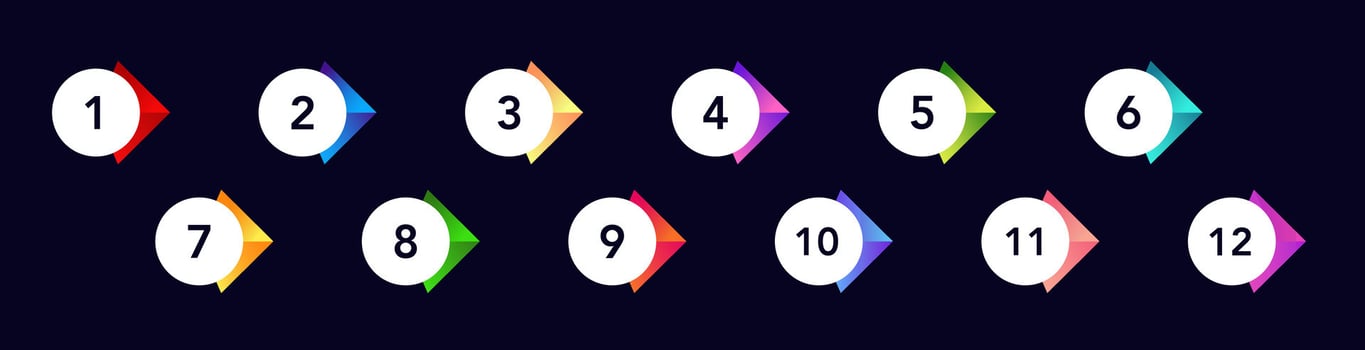 Colorful numbered icons for lists and step-by-step instructions in presentations vector