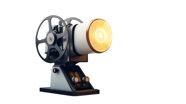Vintage Film Projector with Illuminated Lens Retro Cinema Equipment for Nostalgic Media Displa png