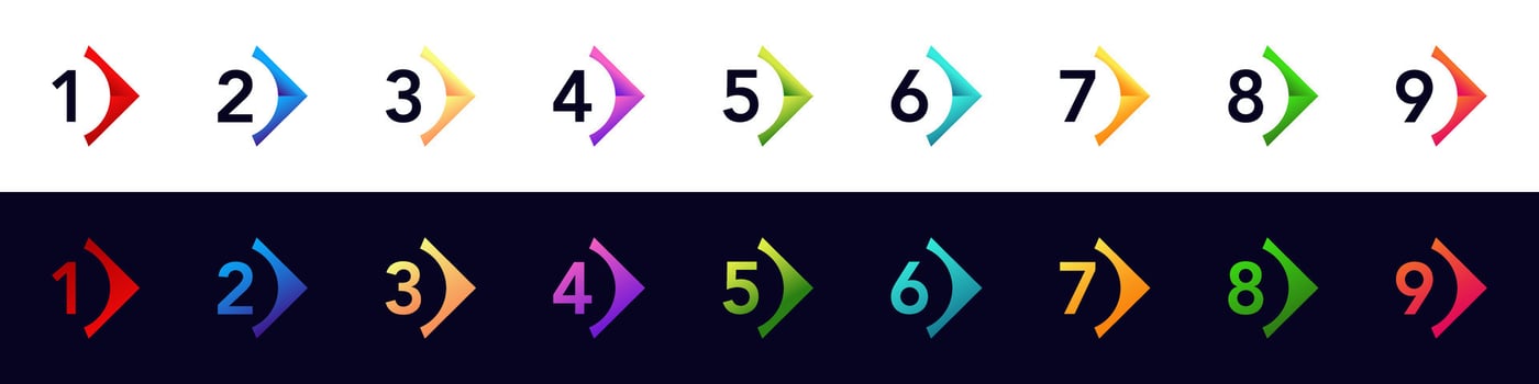 Colorful numbered step markers for presentations and checklists in vibrant circular design vector