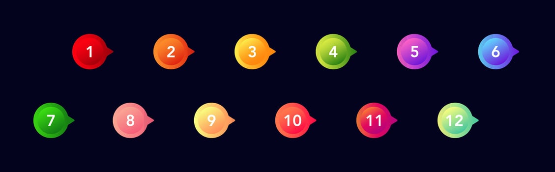 Colorful numbered icons for bullet points in presentations and infographics vector
