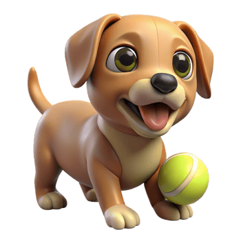 magnificent modern Playful puppy with a tennis ball, original png