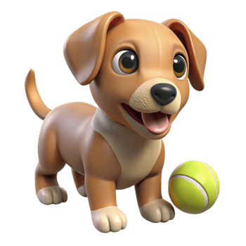 elegant classic Playful puppy with a tennis ball, high quality png