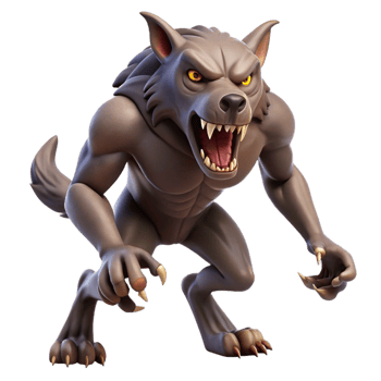 stunning contemporary A snarling werewolf, mid-transformation, claws extended, high quality png