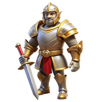 vibrant modern A proud knight, in full plate armor, holding a sword, premium png