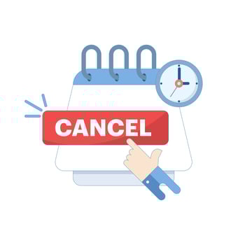 customer service concept. calendar, clock and cancel button, showing easy subscription cancellation at any time or click to cancel. Suitable for UI design, business. Flat illustration. vector