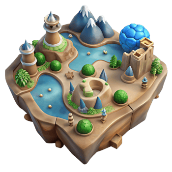 vibrant contemporary A single, highly detailed illustration of an ancient map showing a fantasy world, high resolution png