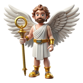 stunning minimalist Hermes, Messenger God, holding caduceus, winged sandals, detailed png