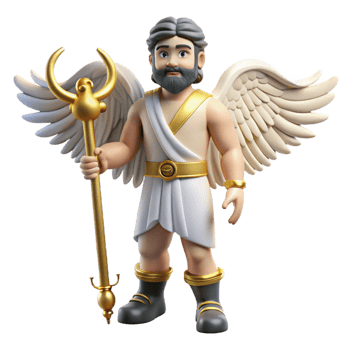 extraordinary vintage Hermes, Messenger God, holding caduceus, winged sandals, genuine png