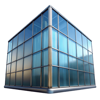 vibrant creative Glass curtain wall, reflective, modern architecture, premium png