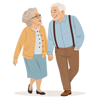 Joyful elderly couple holding hands in a park lifestyle image serene atmosphere romantic concept png