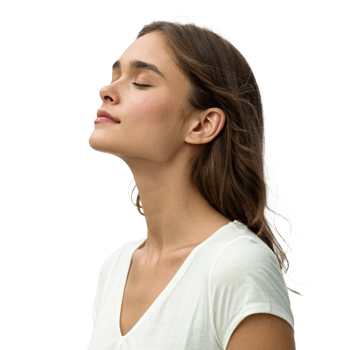 Young woman in tranquil setting taking deep breath nature background portrait calm environment serene viewpoint png