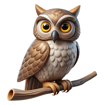 stunning creative A single, realistic owl perched on a branch just the owl , high quality png