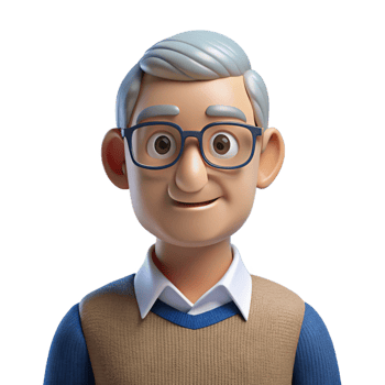 elegant artistic Senior man wearing glasses and a sweater, premium png
