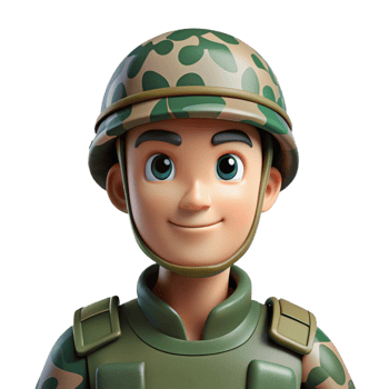 serene abstract Military soldier in camouflage, high resolution png