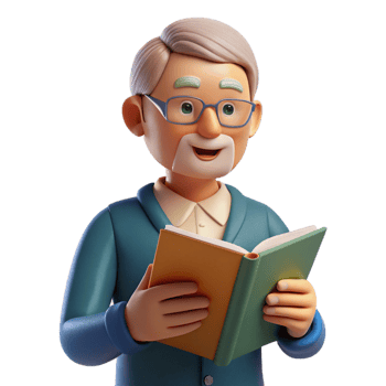 magnificent modern Elderly man reading a book, professional png
