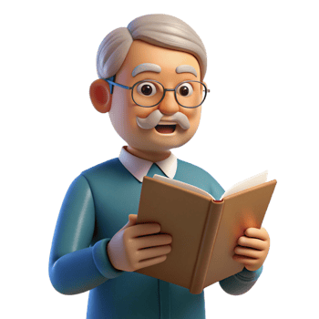 elegant creative Elderly man reading a book, original png