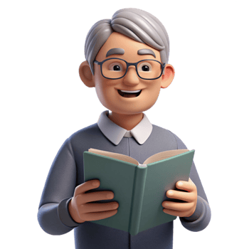 dramatic abstract Senior man with glasses reading a book, genuine png