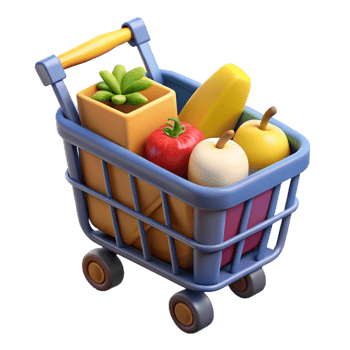 magnificent classic Shopping cart full of groceries professional png