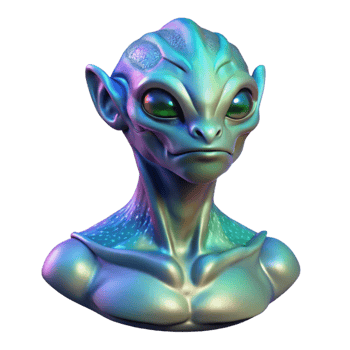 stunning modern Alien creature bust with iridescent scales 4K png
