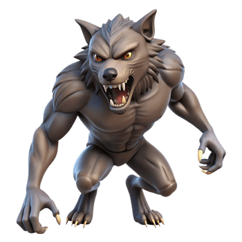 serene contemporary A fierce werewolf mid-transformation professional png