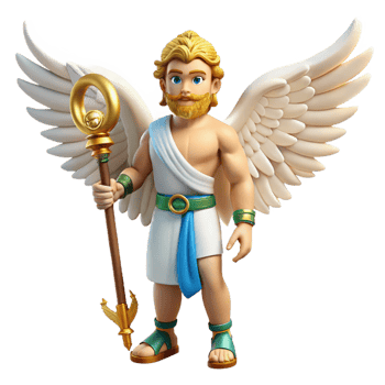 impressive creative Hermes, messenger god, winged sandals, caduceus, authentic png