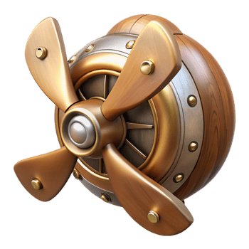 impressive traditional Steampunk airship propeller made of polished wood and brass high resolution png