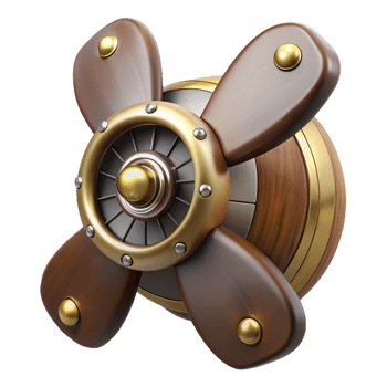 dramatic modern Steampunk airship propeller made of polished wood and brass premium png