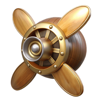 impressive classic Steampunk airship propeller made of polished wood and brass 4K png