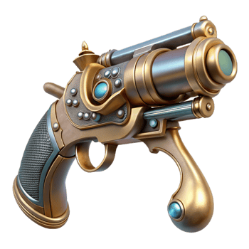 serene traditional Steampunk pistol with intricate engravings and a pearl handle professional png