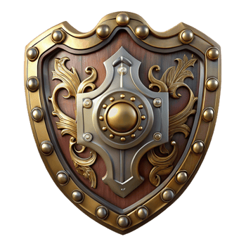 serene modern Steampunk shield with ornate carvings and metal plating exclusive png