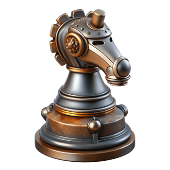stunning contemporary Steampunk chess piece knight with intricate metalwork genuine png
