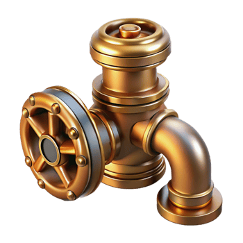 vibrant artistic Steampunk pipe fitting with intricate threads and a brass finish original png