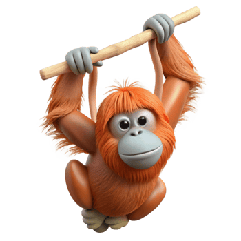 serene traditional An orangutan hanging from a branch branch cropped out high resolution png