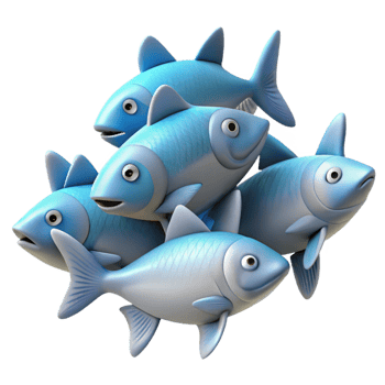 wonderful vintage A school of fish cropped to show only a few fish premium png