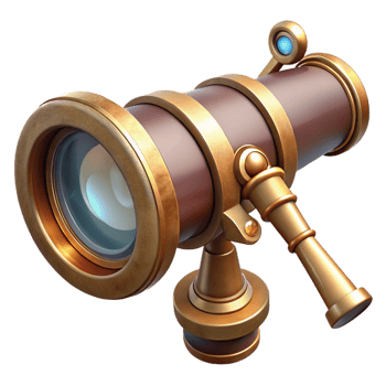 wonderful contemporary Steampunk telescope with brass tubing and a magnifying lens high resolution png