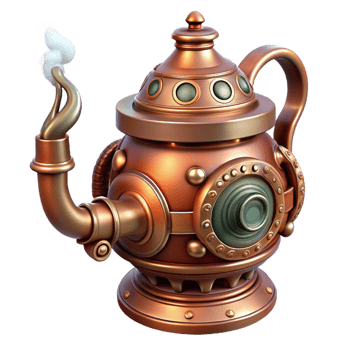elegant classic Steampunk teapot with intricate carvings and a steam vent premium png