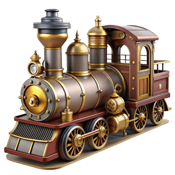 elegant abstract Steampunk train in miniature, highly detailed exclusive png