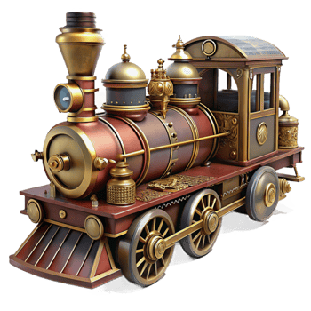 magnificent abstract Steampunk train in miniature, highly detailed original png