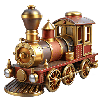 impressive creative Steampunk train in miniature, highly detailed high resolution png
