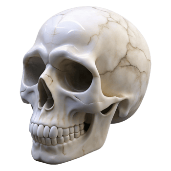 serene vintage A human skull sculpted from smooth, white marble high quality png