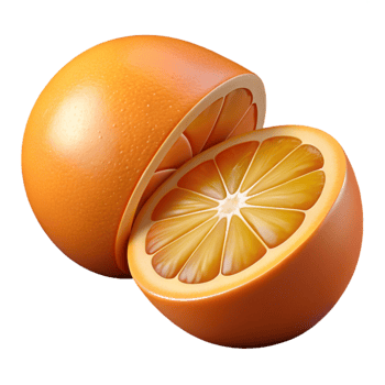 extraordinary classic A single, ripe orange sliced in half high resolution png