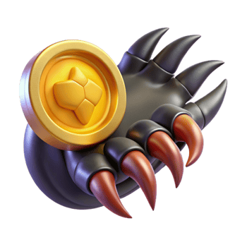 beautiful abstract A fearsome dragon claw, clutching a gold coin 4K png