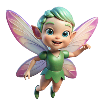 serene contemporary A mischievous pixie with iridescent wings and a playful grin premium png