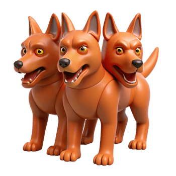 impressive vintage Cerberus, three-headed dog professional png