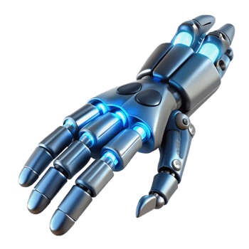 dramatic abstract Cybernetic exoskeleton arm with glowing joints, high quality png