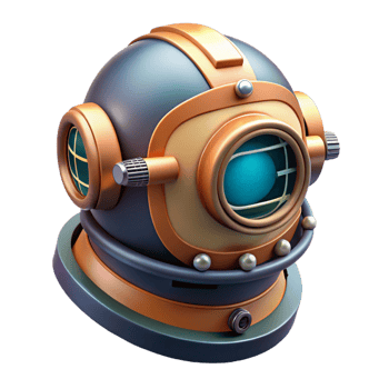 vibrant abstract Futuristic diving helmet with integrated HUD, high resolution png