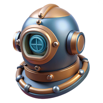 dramatic abstract Futuristic diving helmet with integrated HUD, authentic png