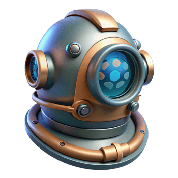 impressive minimalist Futuristic diving helmet with integrated HUD, high quality png