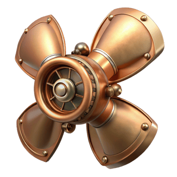 elegant rustic Steampunk airship propeller with ornate copper blades detailed png