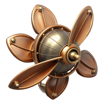 beautiful rustic Steampunk airship propeller with ornate copper blades genuine png